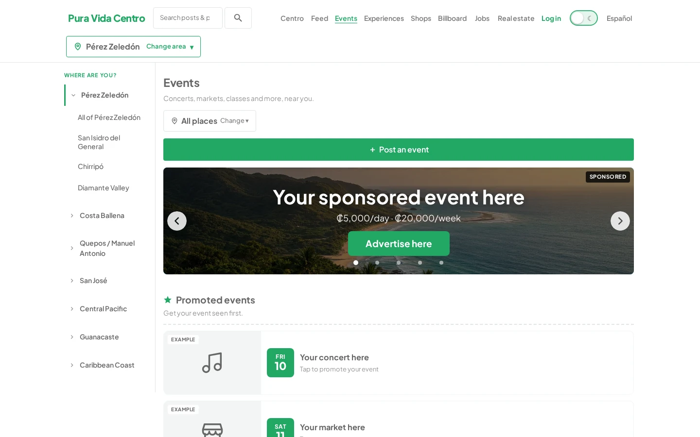 Pura Vida Centro — Events