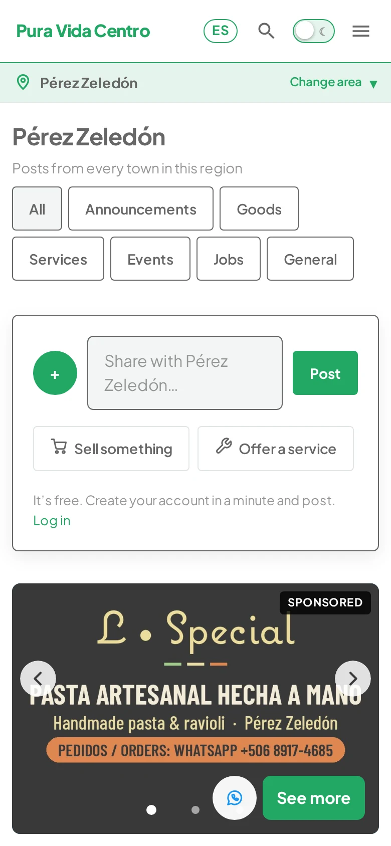 Pura Vida Centro — Feed on mobile