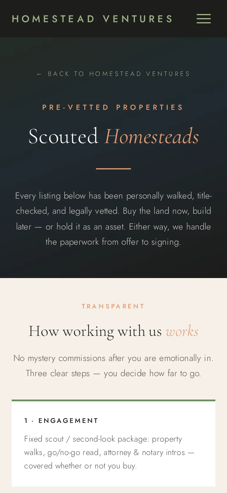 Homestead Ventures — Scouted Homesteads on mobile
