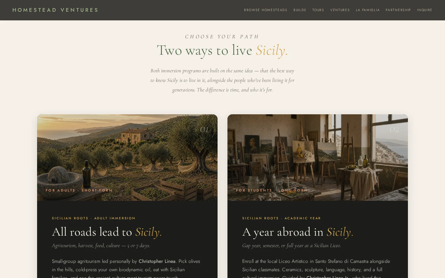 Homestead Ventures — Tours / Immersions
