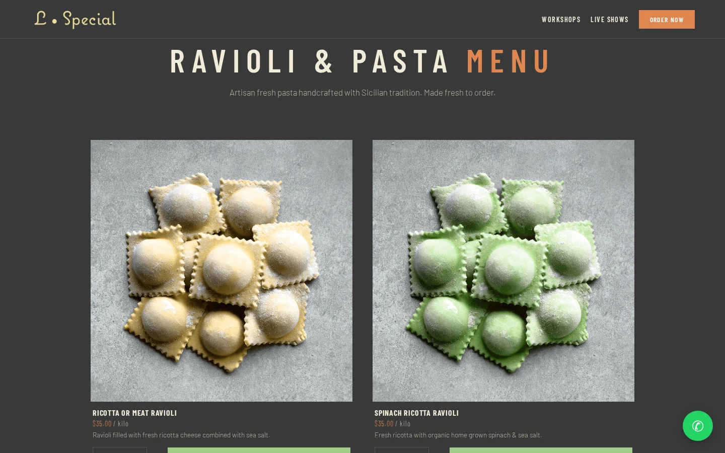L-Special — Ravioli & Pasta Menu