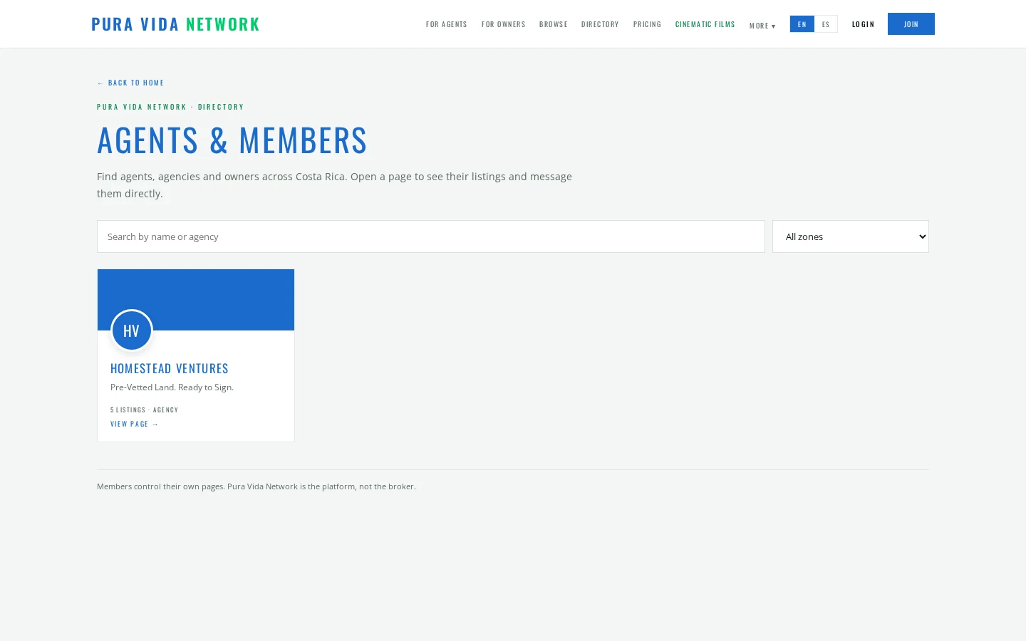 Pura Vida Network — Agents & members directory