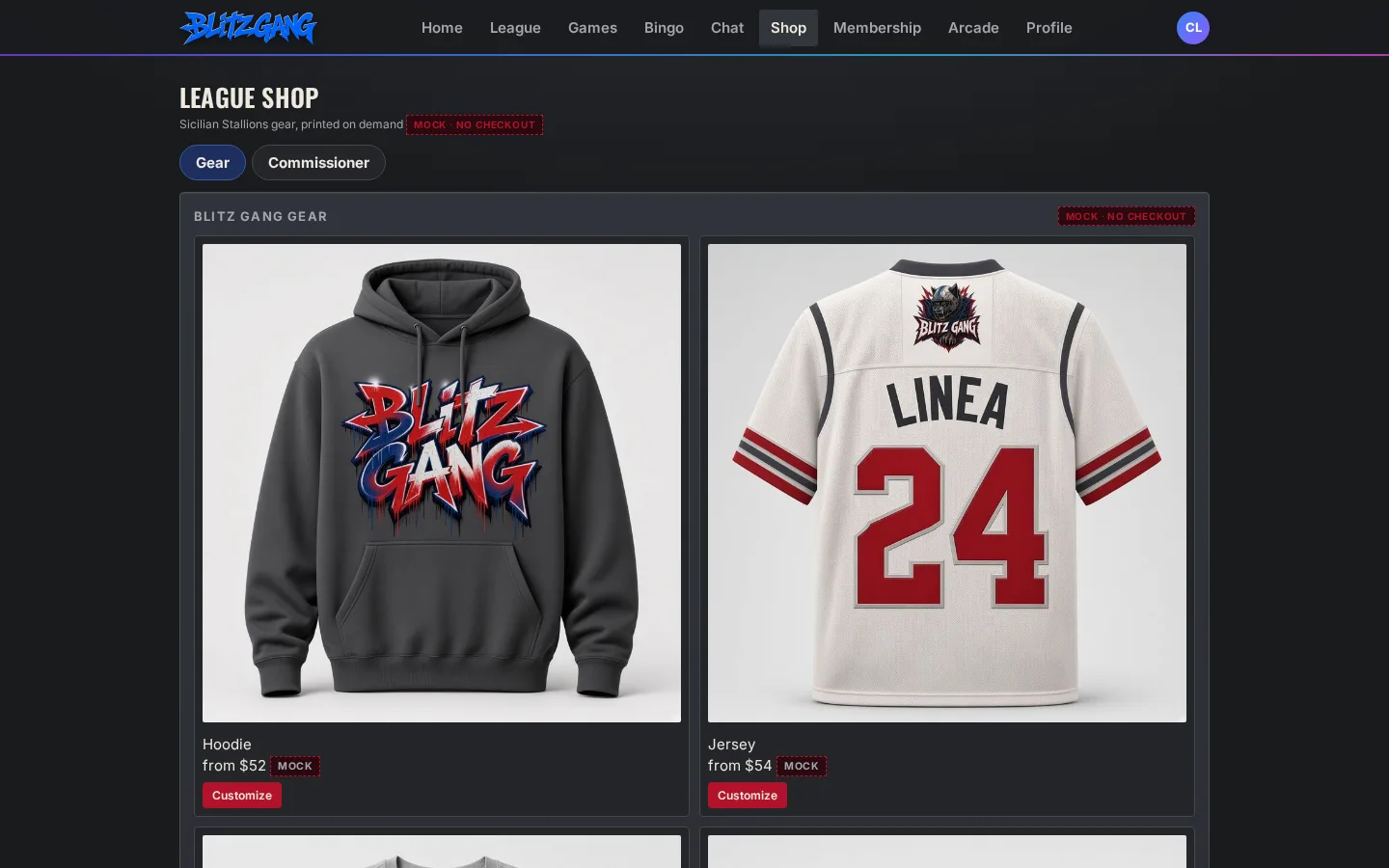 Blitz Gang — League shop gear designer