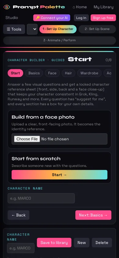 Prompt Palette — Character Builder on mobile