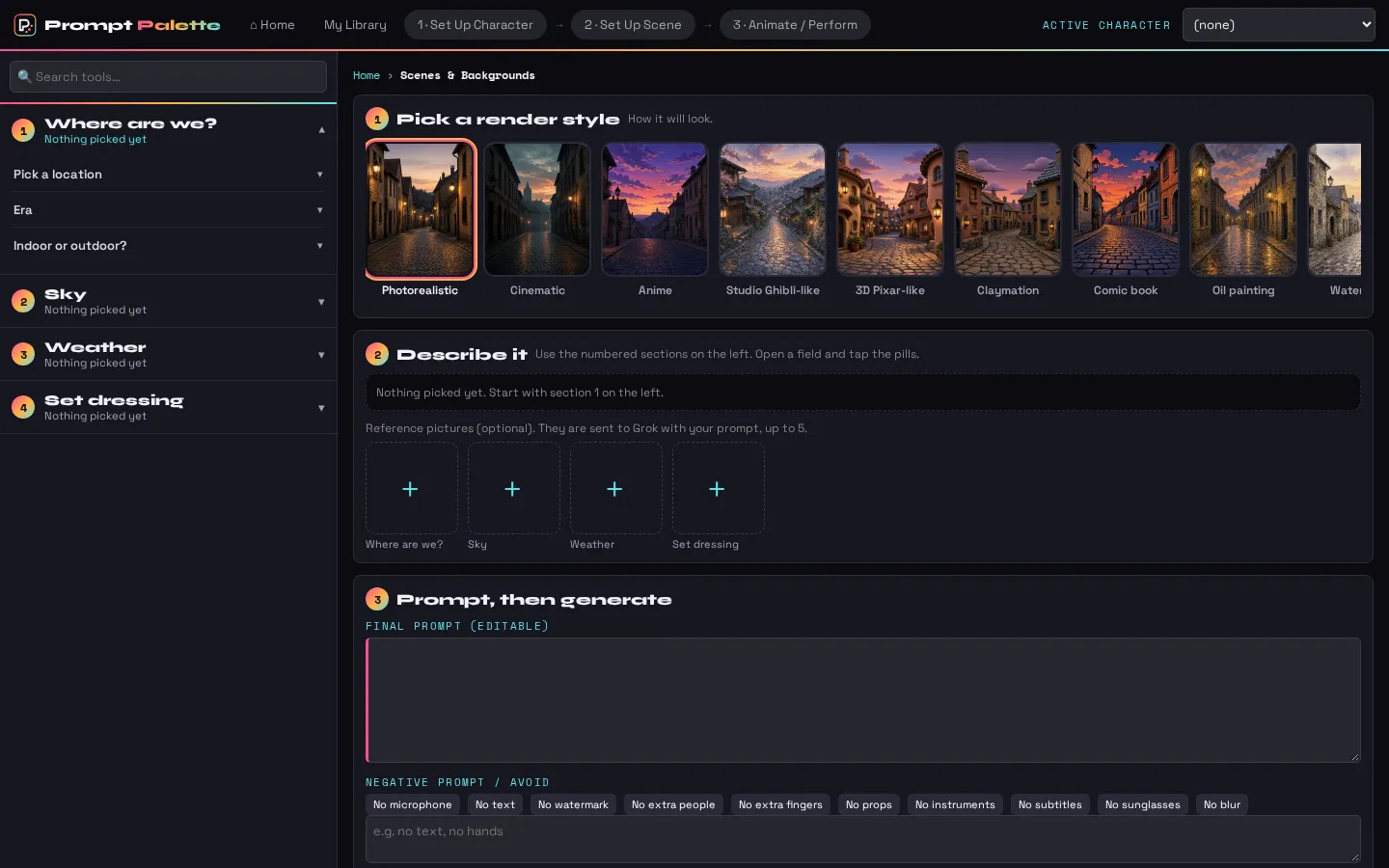 Prompt Palette — Render-style strip with previews