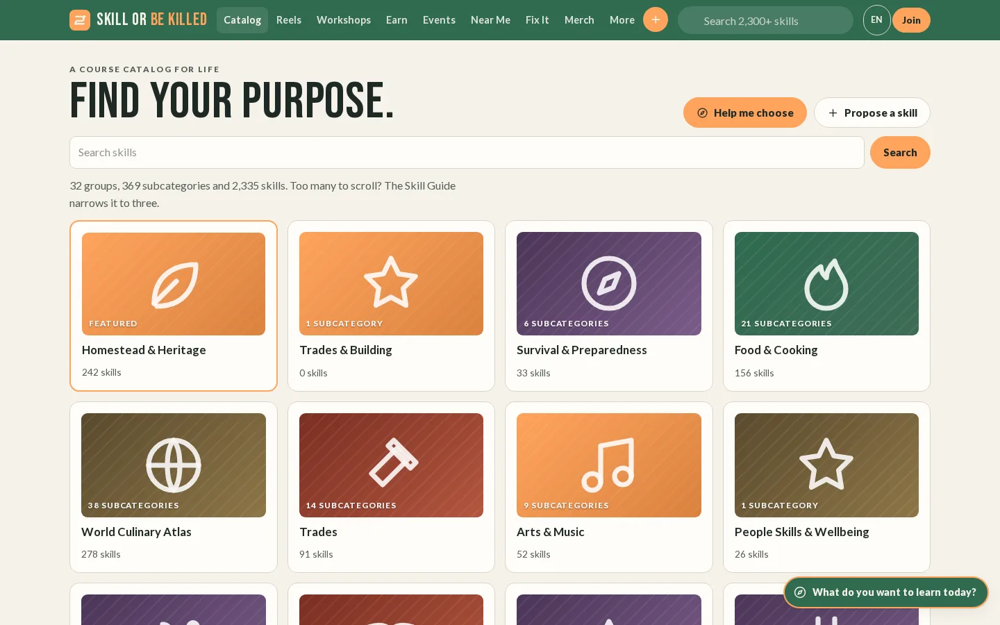Skill Or Be Killed — Find your purpose: the skill catalog