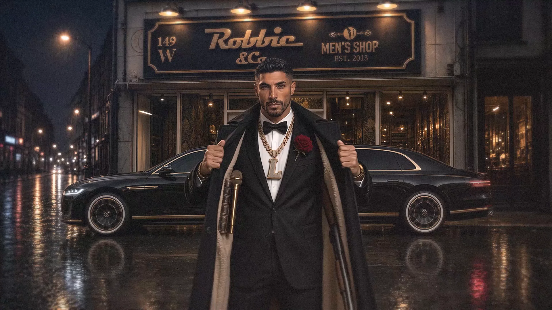Locked scene — Same look at the tailor-shop storefront, 1:05